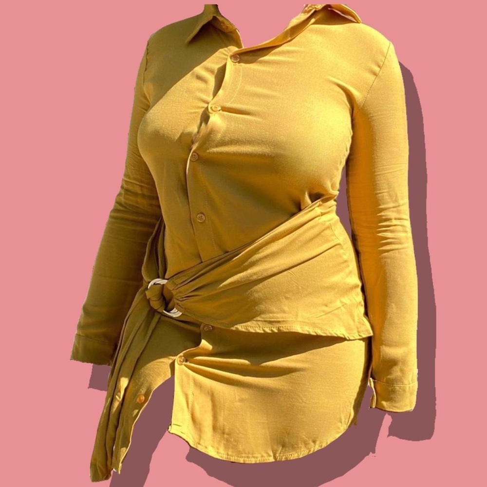 O ring wrap button up shirt dress